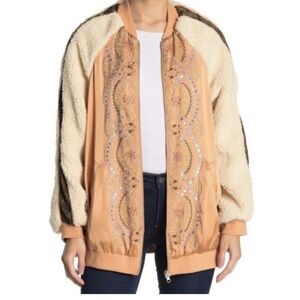 Free People Wicked Games NWT Reversible Oversized Embroidered Bomber Jacket XS